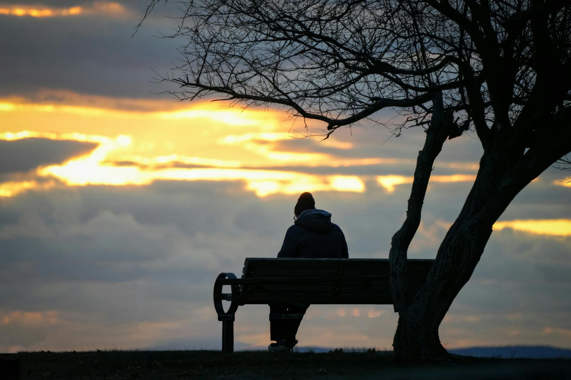 contemplative sunset moment on bench